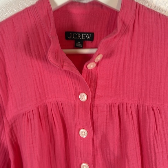 J. Crew Pink 1/2 Button Gauzy Cotton Pop Over Blouse Size Medium - Picture 2 of 7